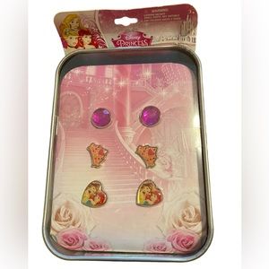 Collectible, Disney, princess earrings (three pair) in small tin box.